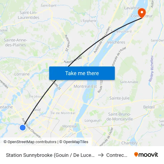 Station Sunnybrooke (Gouin / De Lucerne) to Contrecœur map