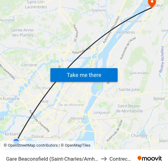 Gare Beaconsfield (Saint-Charles/Amherst) to Contrecœur map