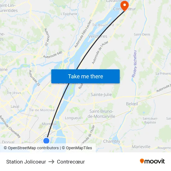 Station Jolicoeur to Contrecœur map