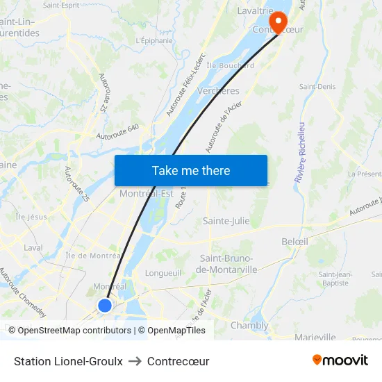 Station Lionel-Groulx to Contrecœur map