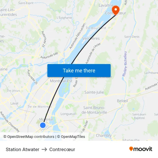 Station Atwater to Contrecœur map