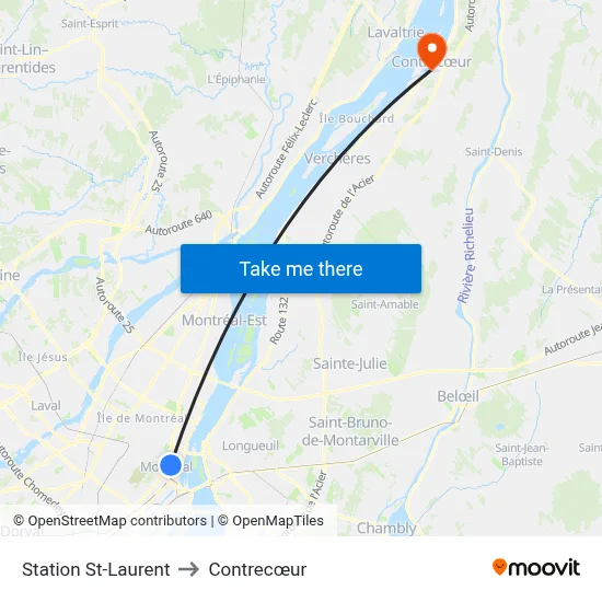 Station St-Laurent to Contrecœur map