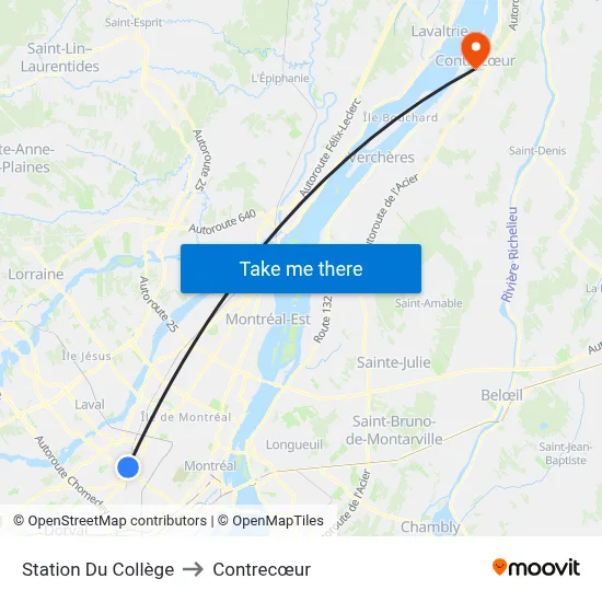 Station Du Collège to Contrecœur map