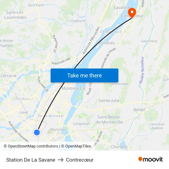 Station De La Savane to Contrecœur map
