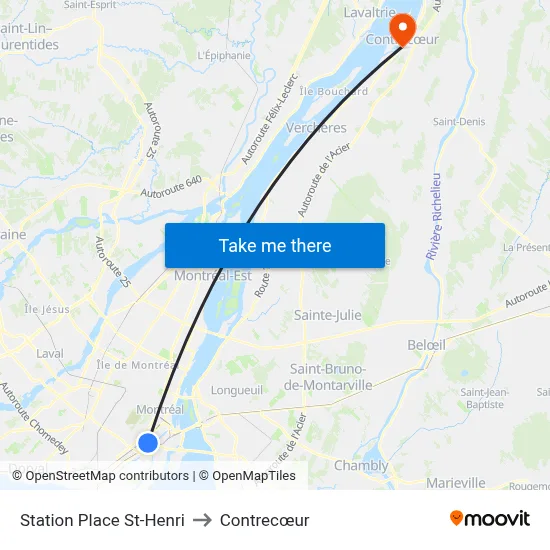 Station Place St-Henri to Contrecœur map