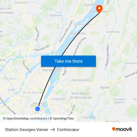 Station Georges-Vanier to Contrecœur map