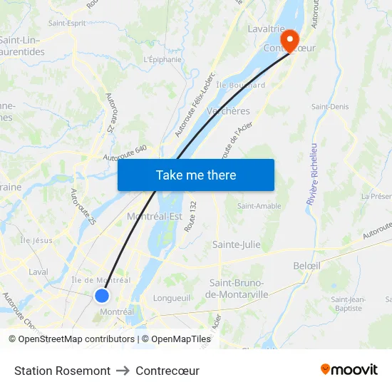 Station Rosemont to Contrecœur map