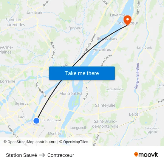 Station Sauvé to Contrecœur map