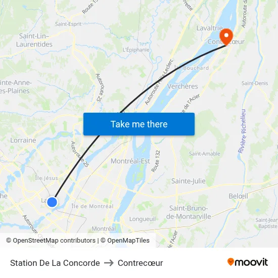 Station De La Concorde to Contrecœur map