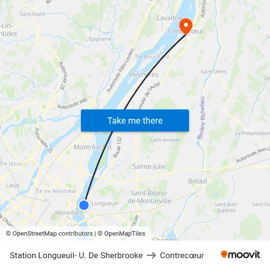 Station Longueuil- U. De Sherbrooke to Contrecœur map