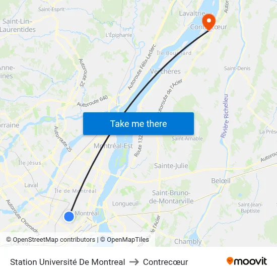 Station Université De Montreal to Contrecœur map