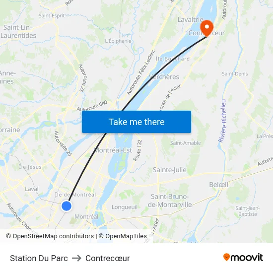 Station  Du Parc to Contrecœur map