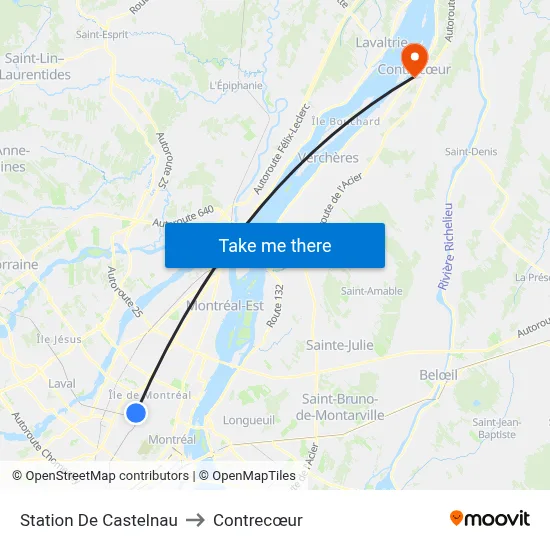 Station De Castelnau to Contrecœur map