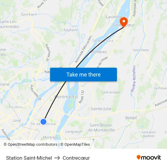 Station Saint-Michel to Contrecœur map