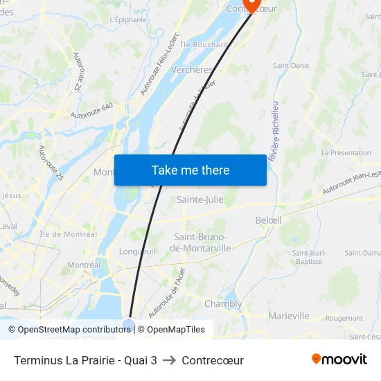 Terminus La Prairie - Quai 3 to Contrecœur map