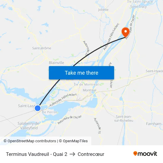 Terminus Vaudreuil - Quai 2 to Contrecœur map