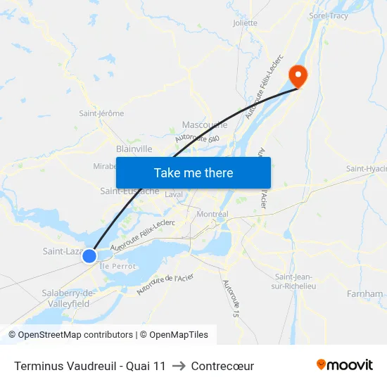 Terminus Vaudreuil - Quai 11 to Contrecœur map