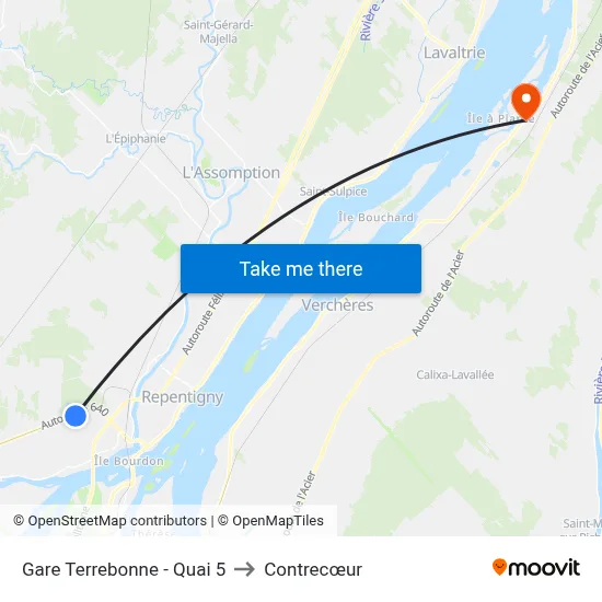Gare Terrebonne - Quai 5 to Contrecœur map