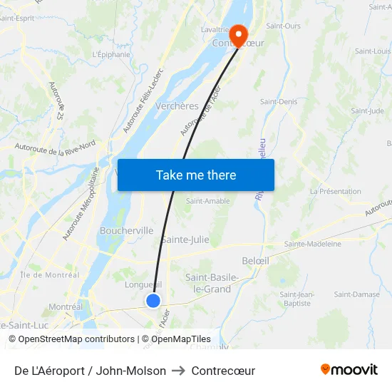 De L'Aéroport / John-Molson to Contrecœur map