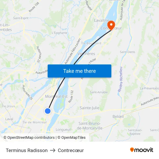Terminus Radisson to Contrecœur map