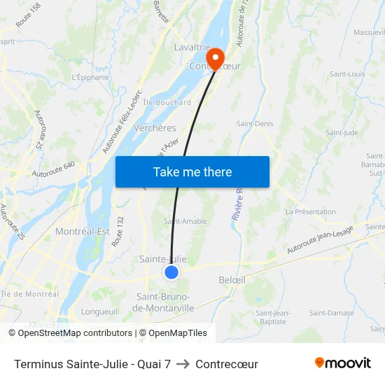Terminus Sainte-Julie - Quai 7 to Contrecœur map