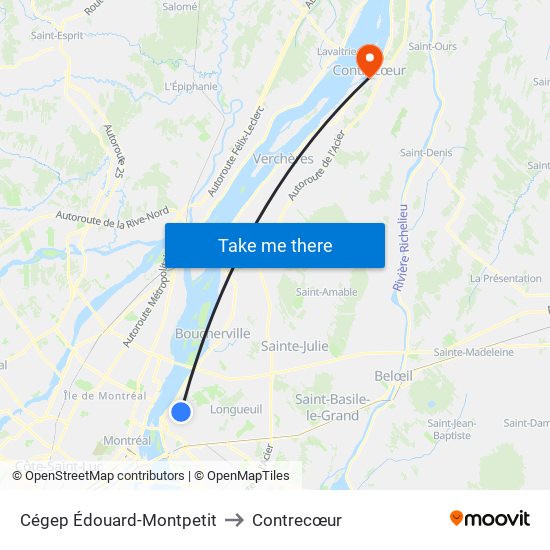 Cégep Édouard-Montpetit to Contrecœur map