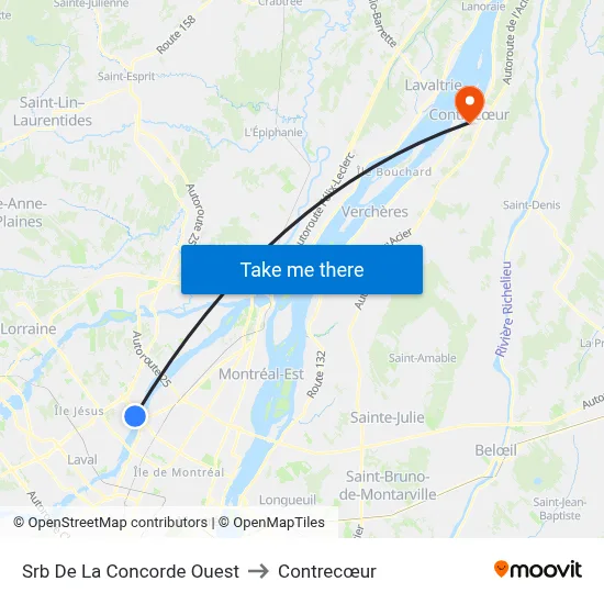 Srb De La Concorde Ouest to Contrecœur map