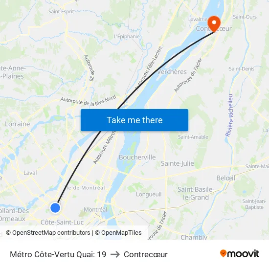 Métro Côte-Vertu Quai: 19 to Contrecœur map