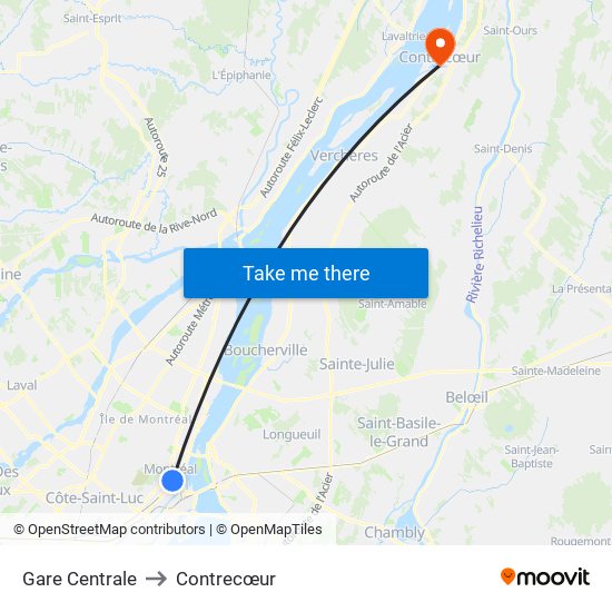 Gare Centrale to Contrecœur map