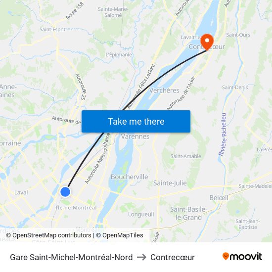 Gare Saint-Michel-Montréal-Nord to Contrecœur map