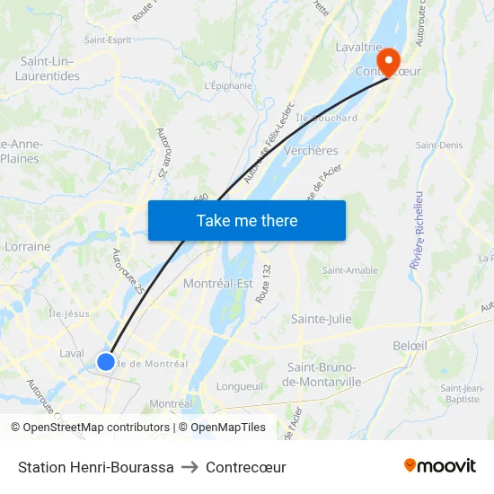 Station Henri-Bourassa to Contrecœur map