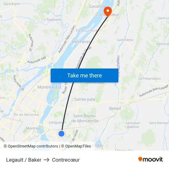 Legault / Baker to Contrecœur map