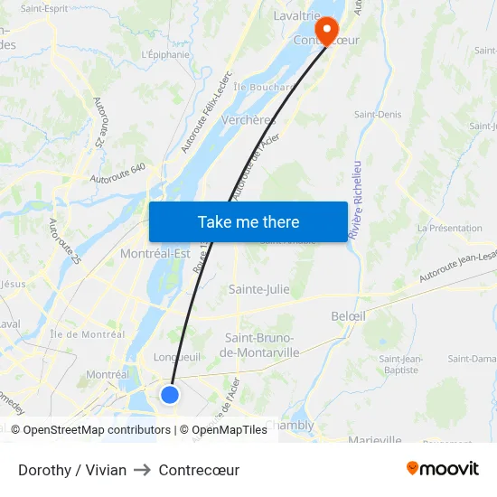 Dorothy / Vivian to Contrecœur map