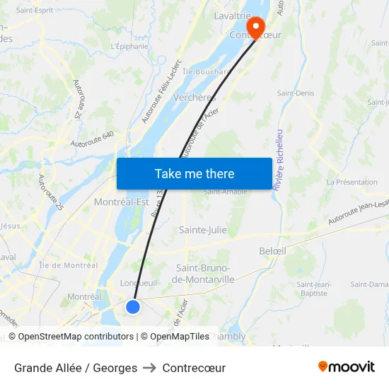 Grande Allée / Georges to Contrecœur map