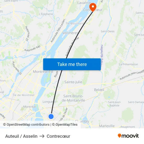 Auteuil / Asselin to Contrecœur map
