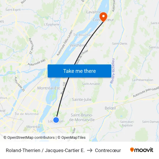 Roland-Therrien / Jacques-Cartier E. to Contrecœur map