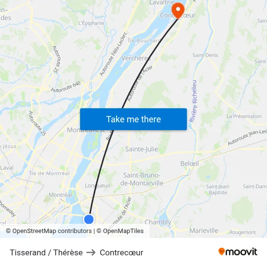 Tisserand / Thérèse to Contrecœur map