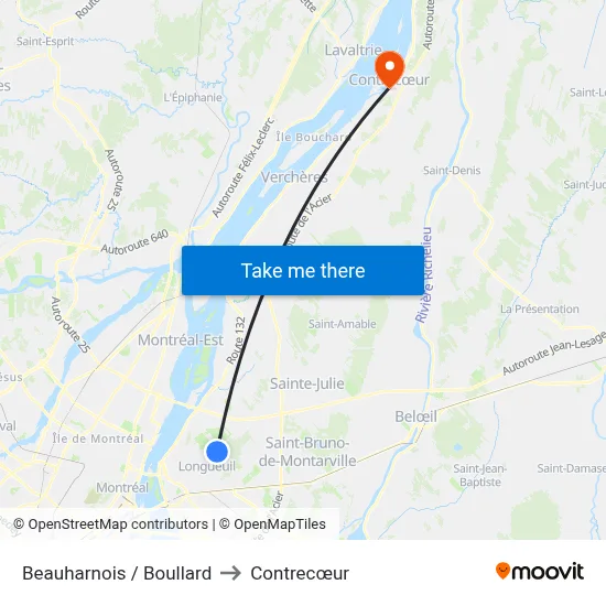 Beauharnois / Boullard to Contrecœur map