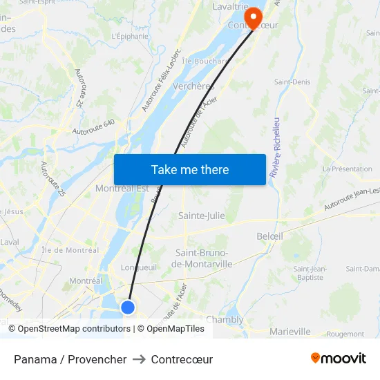 Panama / Provencher to Contrecœur map
