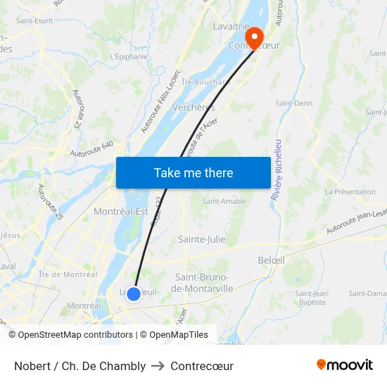 Nobert / Ch. De Chambly to Contrecœur map