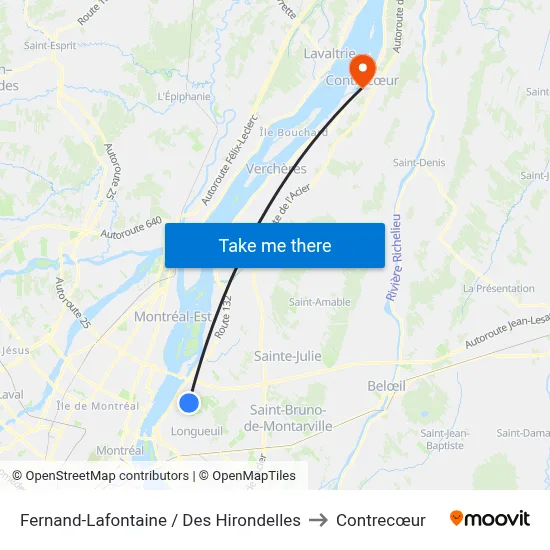 Fernand-Lafontaine / Des Hirondelles to Contrecœur map