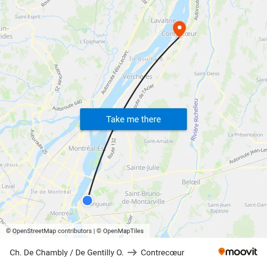Ch. De Chambly / De Gentilly O. to Contrecœur map