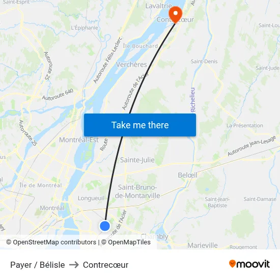 Payer / Bélisle to Contrecœur map