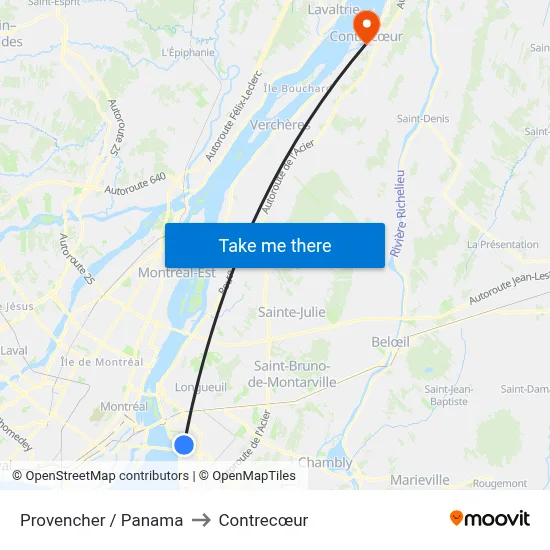 Provencher / Panama to Contrecœur map