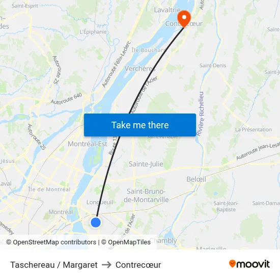 Taschereau / Margaret to Contrecœur map
