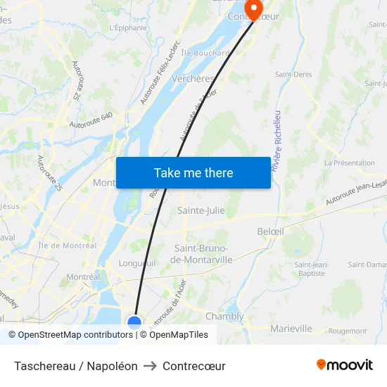 Taschereau / Napoléon to Contrecœur map