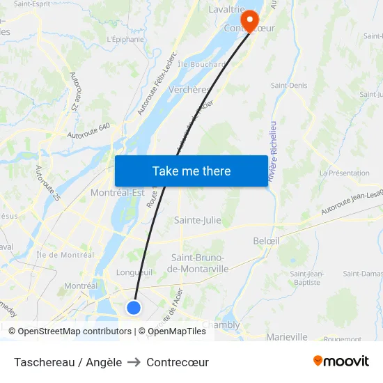 Taschereau / Angèle to Contrecœur map