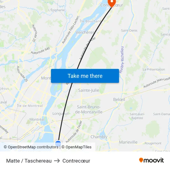 Matte / Taschereau to Contrecœur map