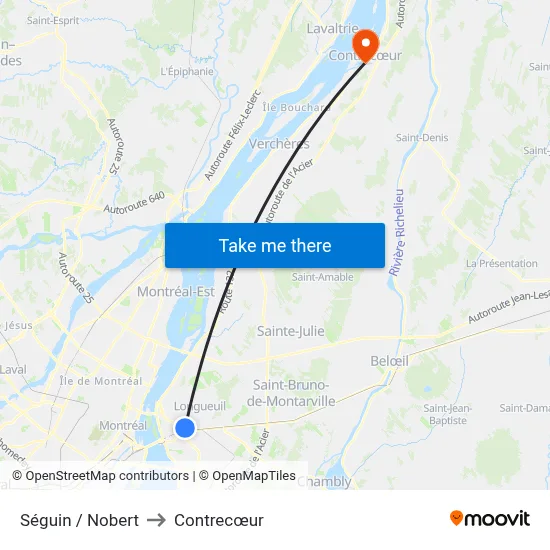 Séguin / Nobert to Contrecœur map