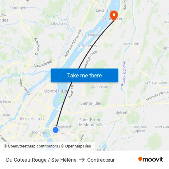 Du Coteau-Rouge / Ste-Hélène to Contrecœur map